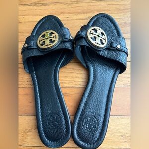 Tory Burch Leticia Black Leather Slide Sandals